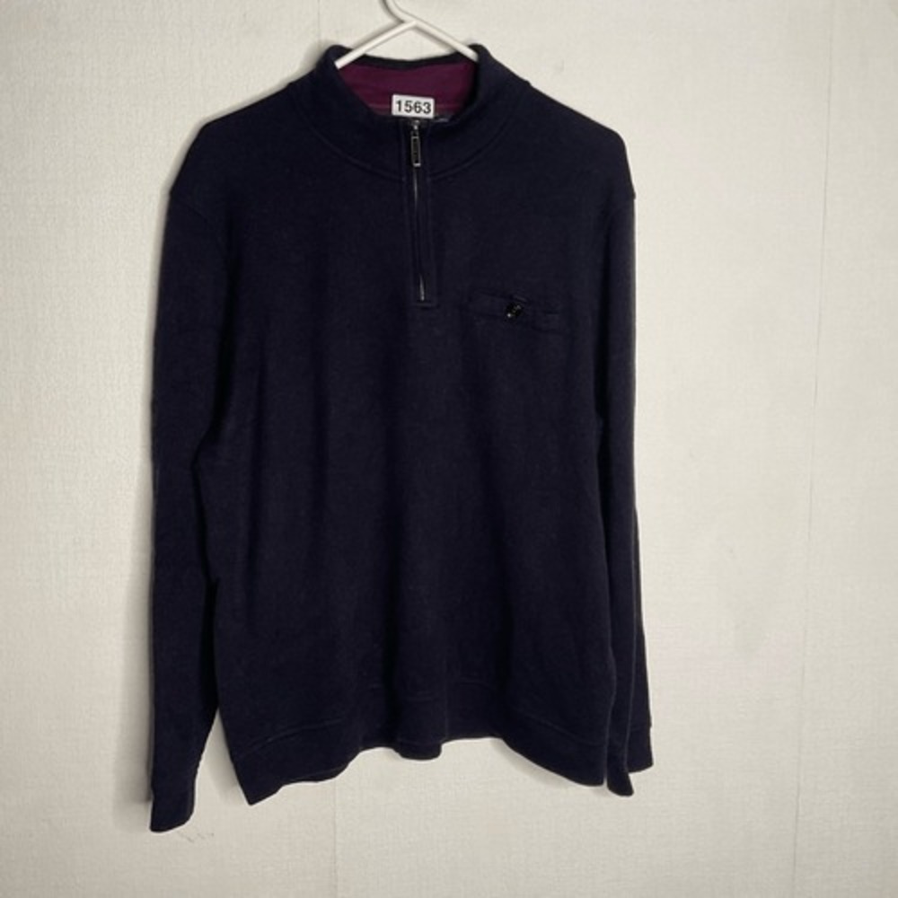 Ted Baker Knit Sweater Mens XL Size 6 1/3Zip Blue Wool blend Pullover‎ Designer